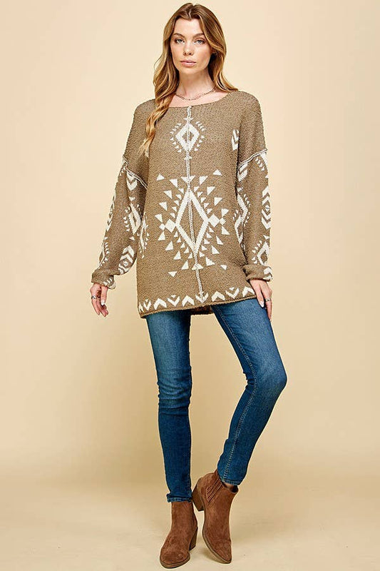 WOMEN LOOSE FITTING LONG SLEEVE KNIT SWEATER