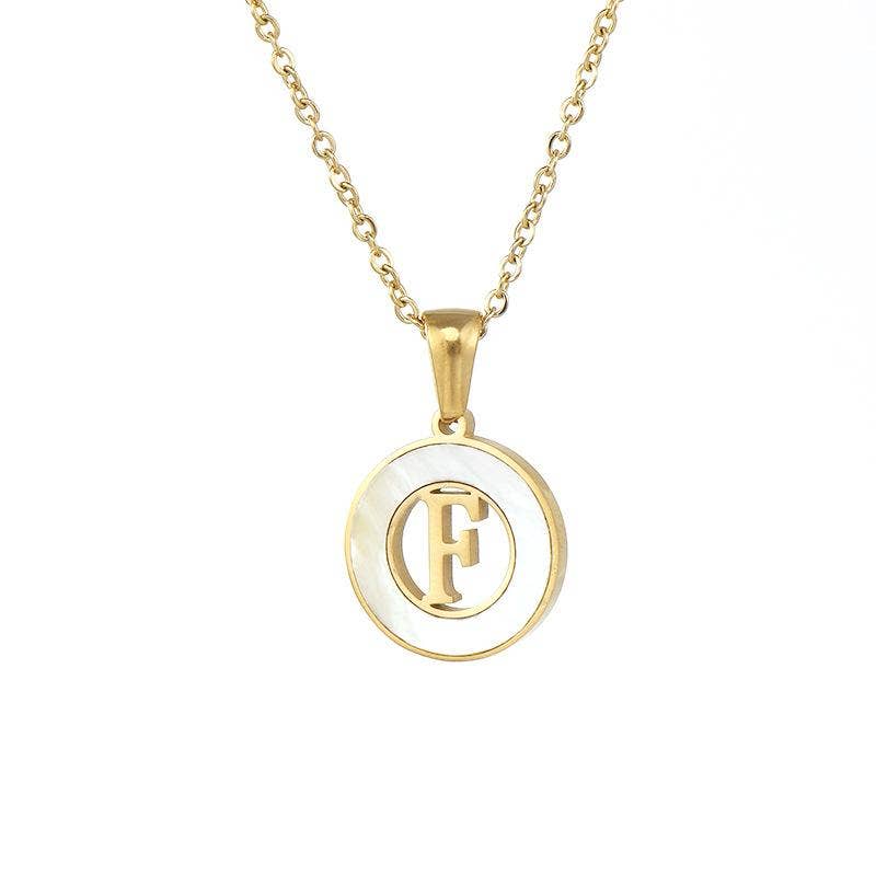 Circular Hollow Shell Initial Pendant Gold Plated Necklace: C