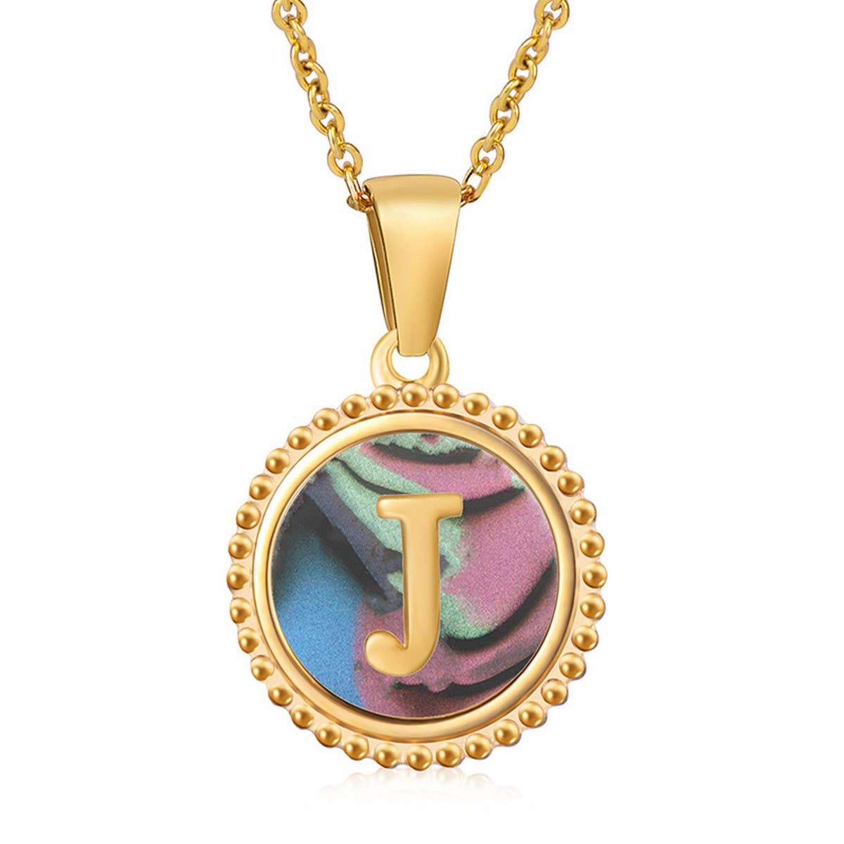Round Colorful Shell Letter Necklace