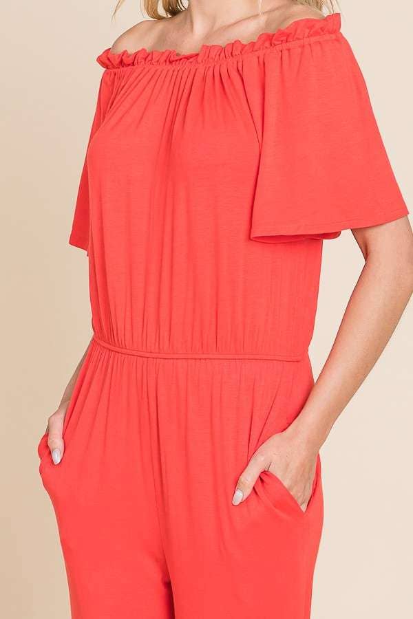 Off Shoulder Peasant Jumpsuit: XL, DESERT