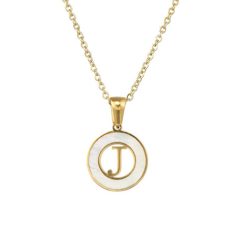 Circular Hollow Shell Initial Pendant Gold Plated Necklace: P