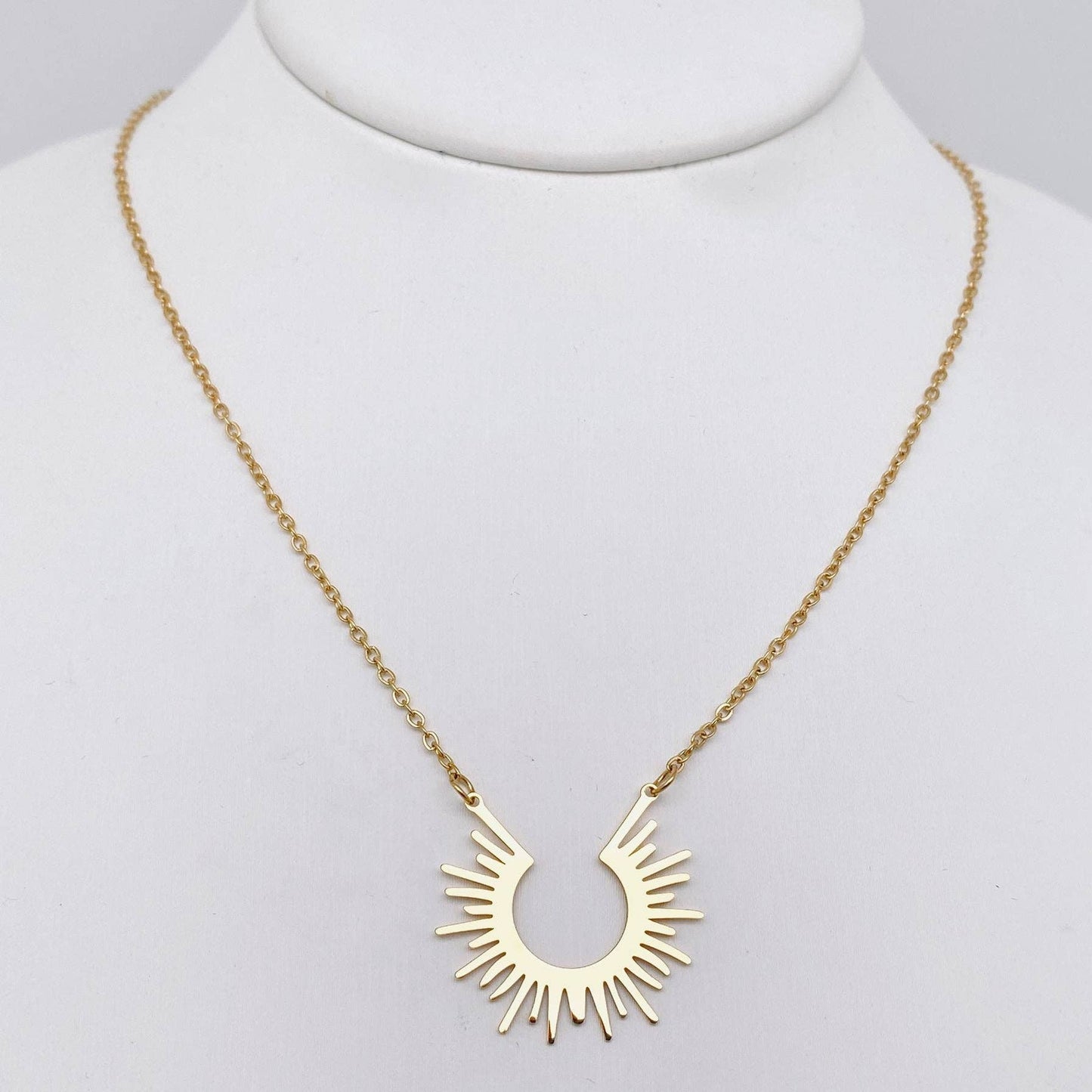 18K Gold Plated Stainless Steel Sunflower Charm Necklace-FGS