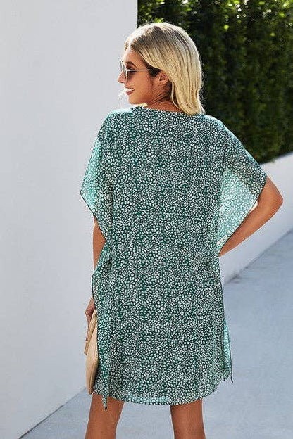 V Neck Loose Fit Print Short Dress