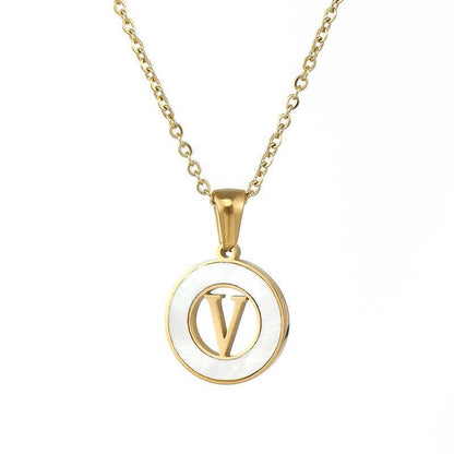 Circular Hollow Shell Initial Pendant Gold Plated Necklace: P