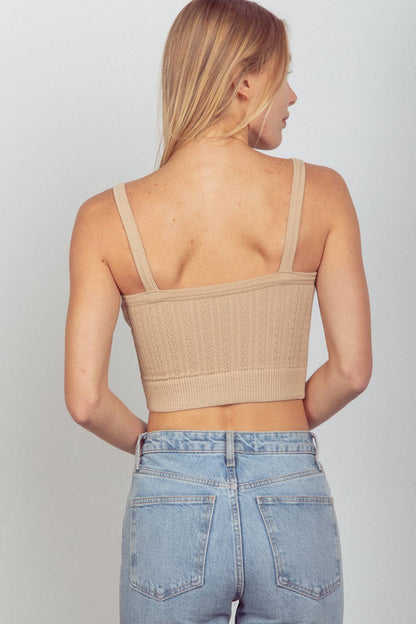Cable Ribbed Fitted Crop Knit Tank Top