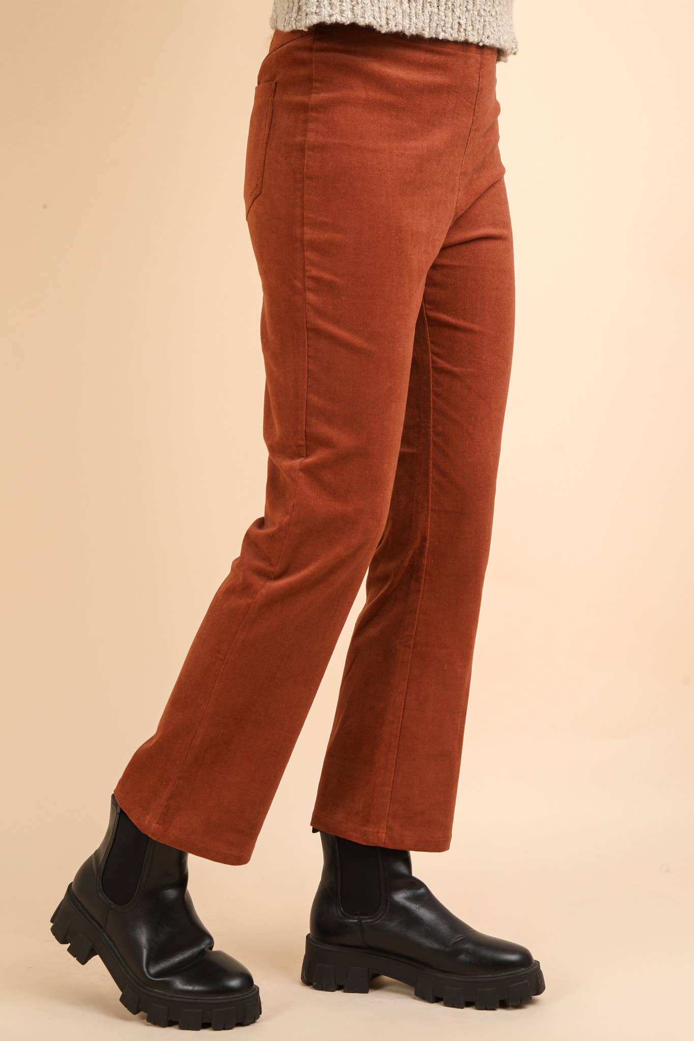 Velvet Boot Cut Pants with Back Pockets