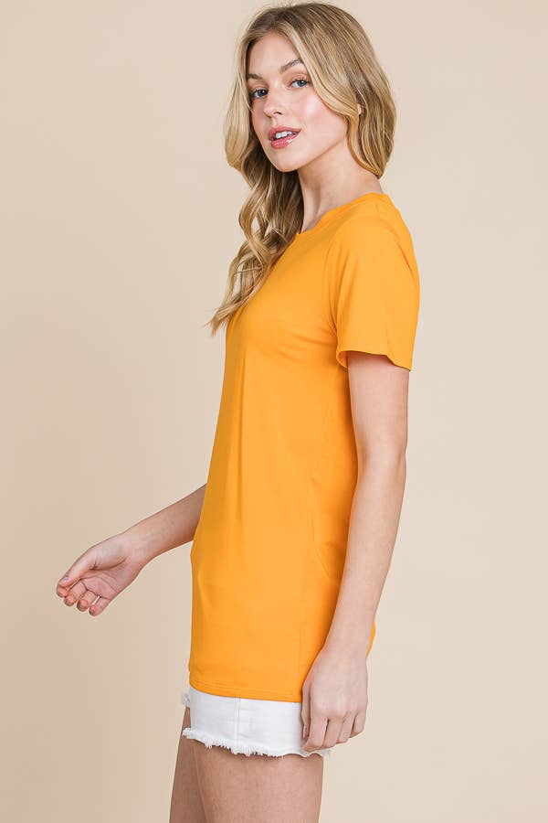 Crew Neck Short Sleeve Fitted Top: M, NEW OLIVE