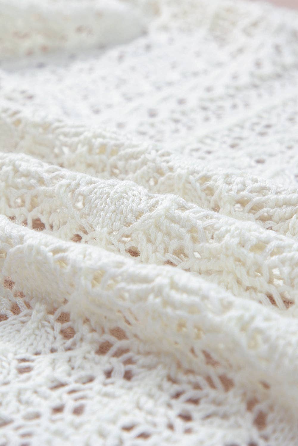 White Hollow Knit Drop Shoulder Cardigan