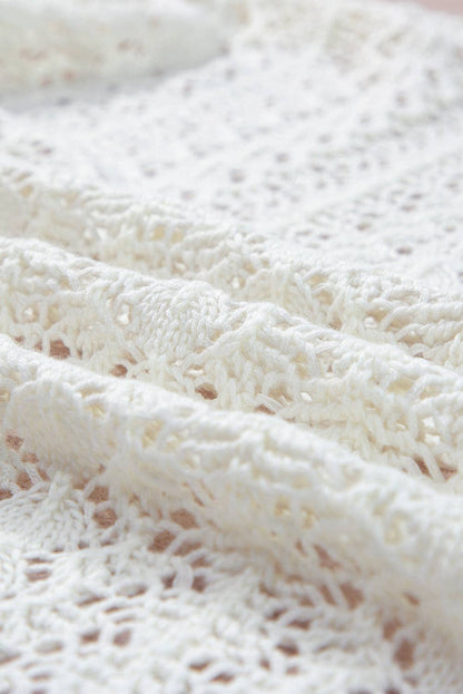 White Hollow Knit Drop Shoulder Cardigan