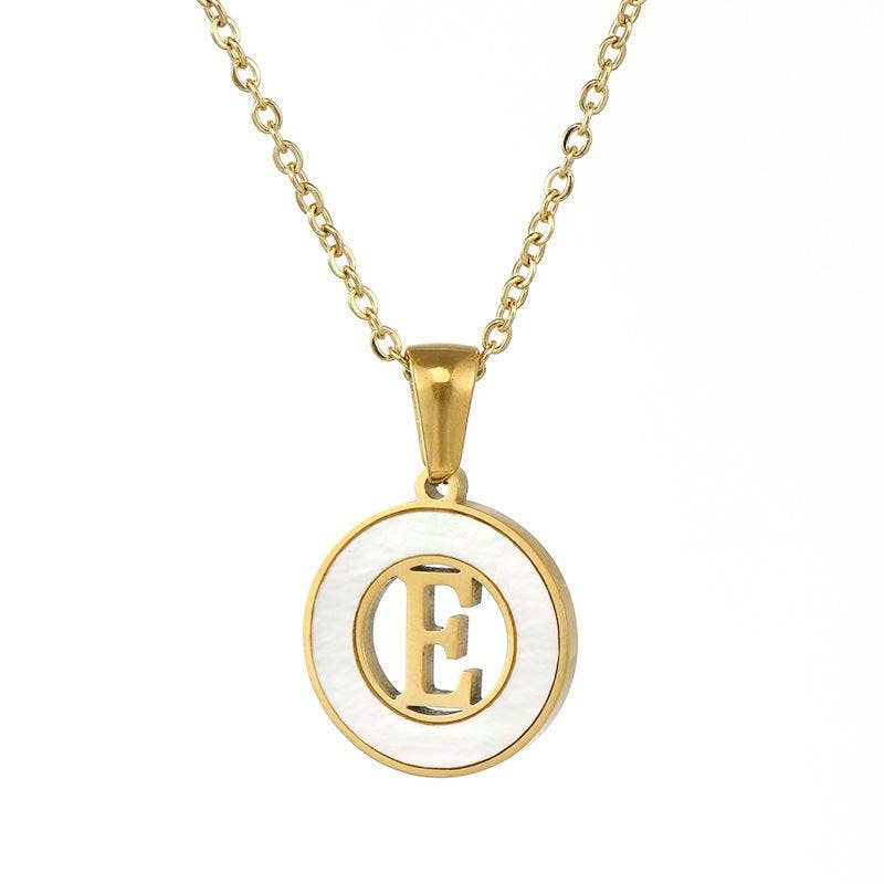 Circular Hollow Shell Initial Pendant Gold Plated Necklace: C