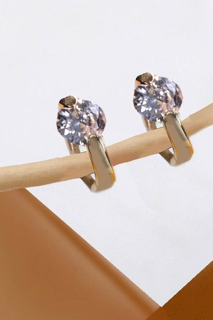 BRASS MINI HUGGIE RHINESTONE HOOP EARRINGS