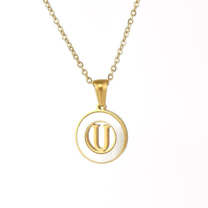 Circular Hollow Shell Initial Pendant Gold Plated Necklace: P