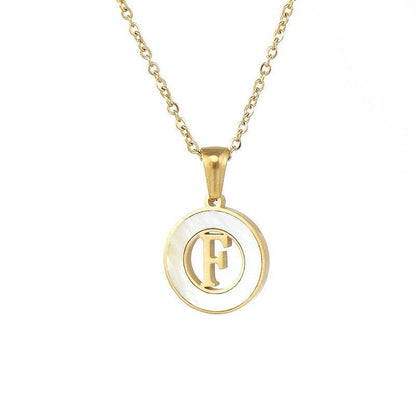 Circular Hollow Shell Initial Pendant Gold Plated Necklace: P