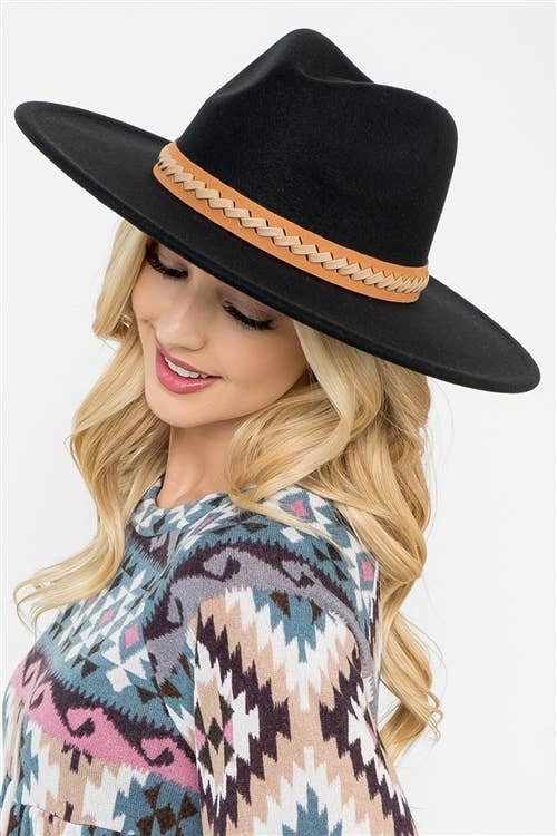 Felt Brim Hat With Leather Braided