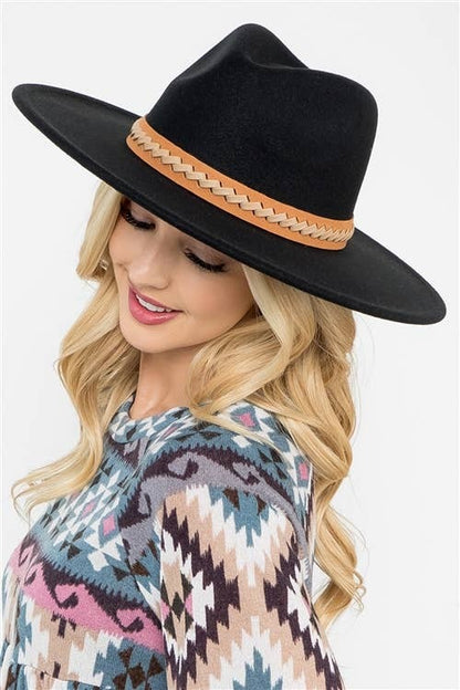 Felt Brim Hat With Leather Braided