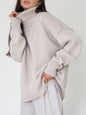 Long Sleeves Loose Solid Color High Neck Knitwear Sweater