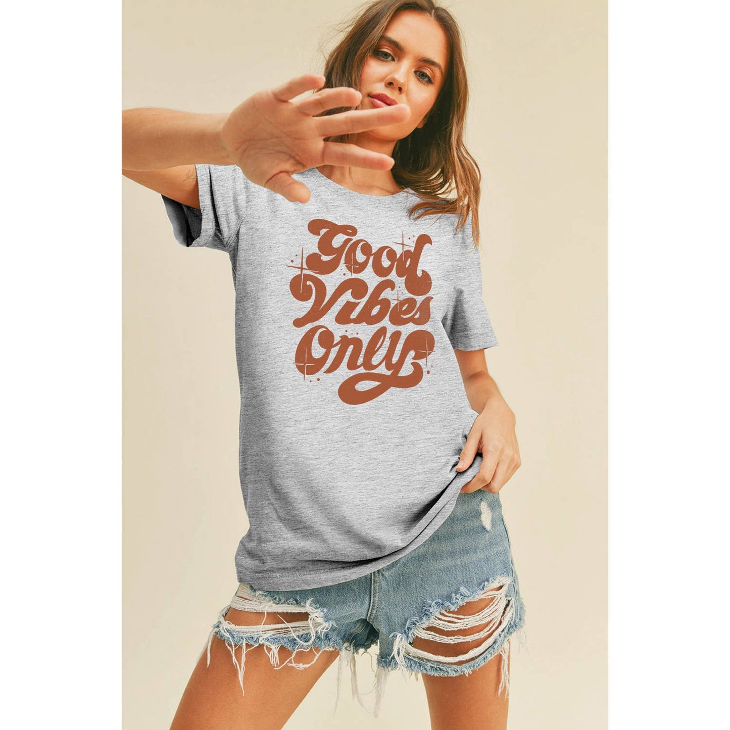 Good Vibes Only Graphic Tee: M, FRENCH NAVY