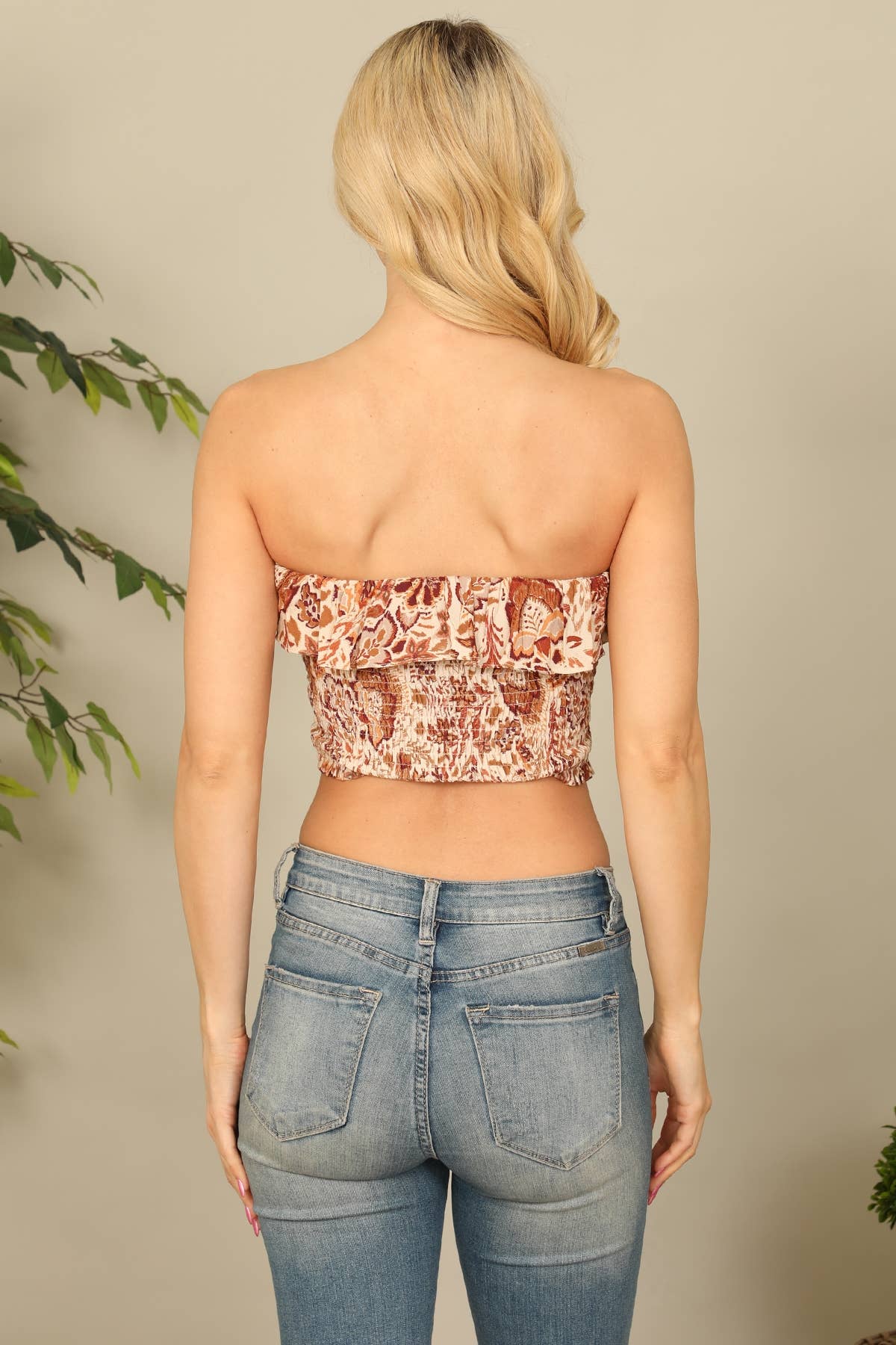 Smocked Ruffle Tube Floral Crop Top Fahion For Women