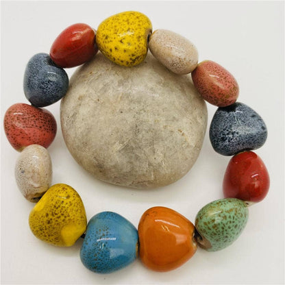 Colored Glazed Ceramic Elastic Bracelets: (Painted Pottery) Small Square