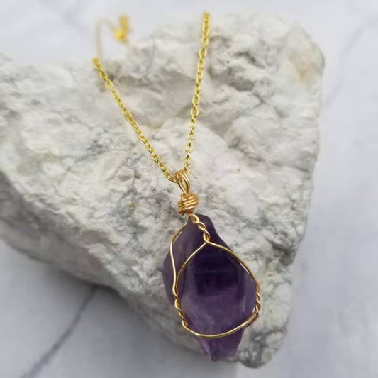 Wrapped Raw Amethyst Necklace (Crystals & Stones)