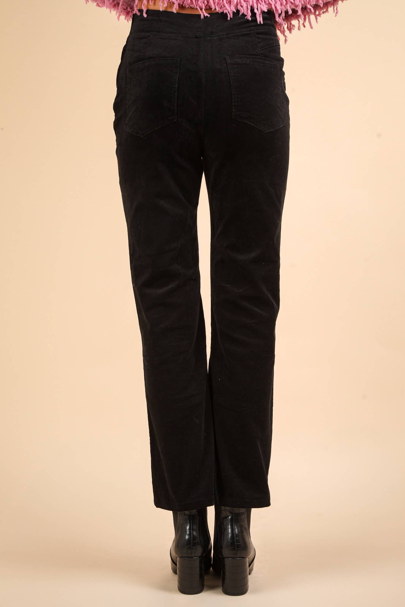 Velvet Boot Cut Pants with Back Pockets