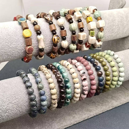 Multi-style Handmade Ceramic Beaded Elastic Rope Bracelet