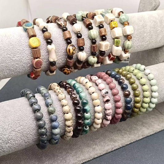 Multi-style Handmade Ceramic Beaded Elastic Rope Bracelet