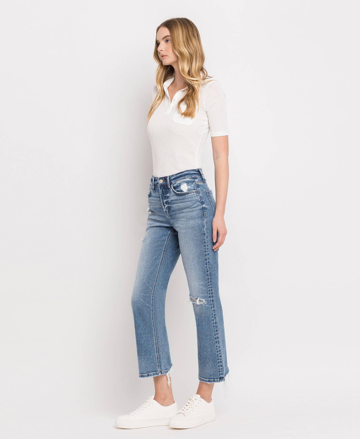 HIGH RISE PAINT SPLATTER CUFFED BOYFRIEND JEANS V2787