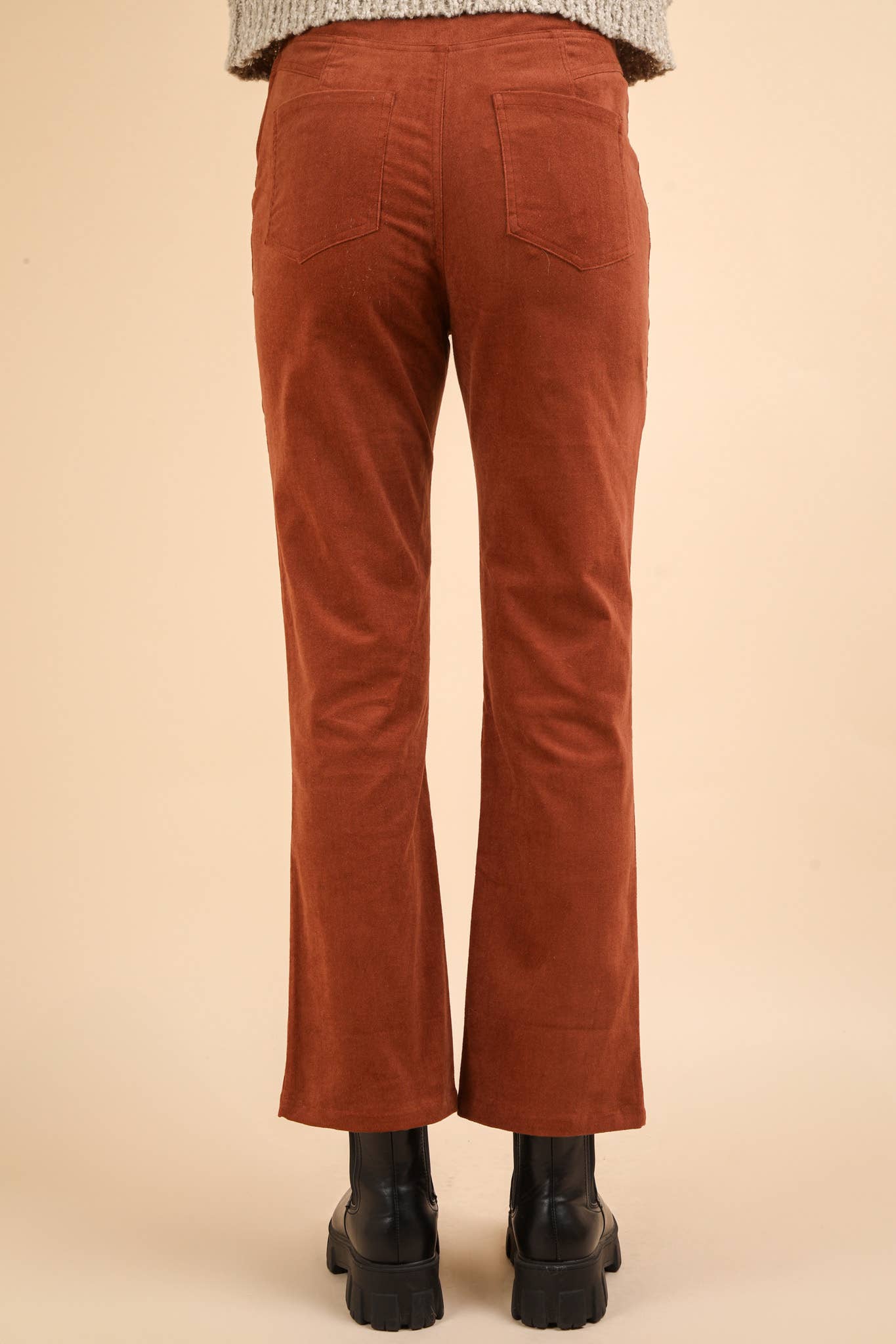 Velvet Boot Cut Pants with Back Pockets