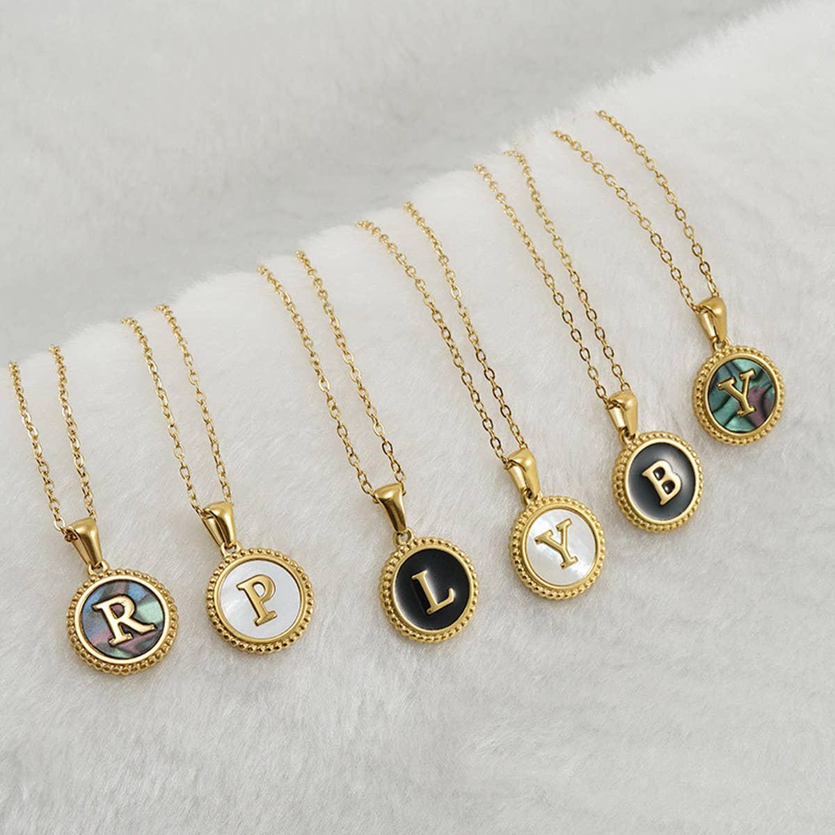 Round Colorful Shell Letter Necklace