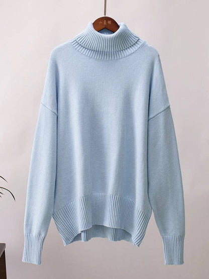 Long Sleeves Loose Solid Color High Neck Knitwear Sweater