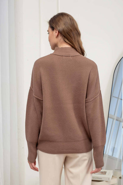 Mock Neck Ribbed Sweater