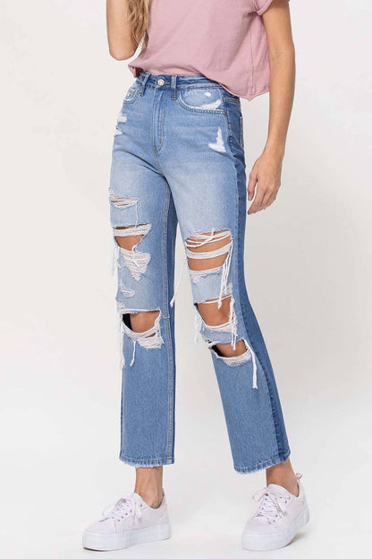 90'S VINTAGE SUPER HIGH RISE STRAIGHT JEANS T5423