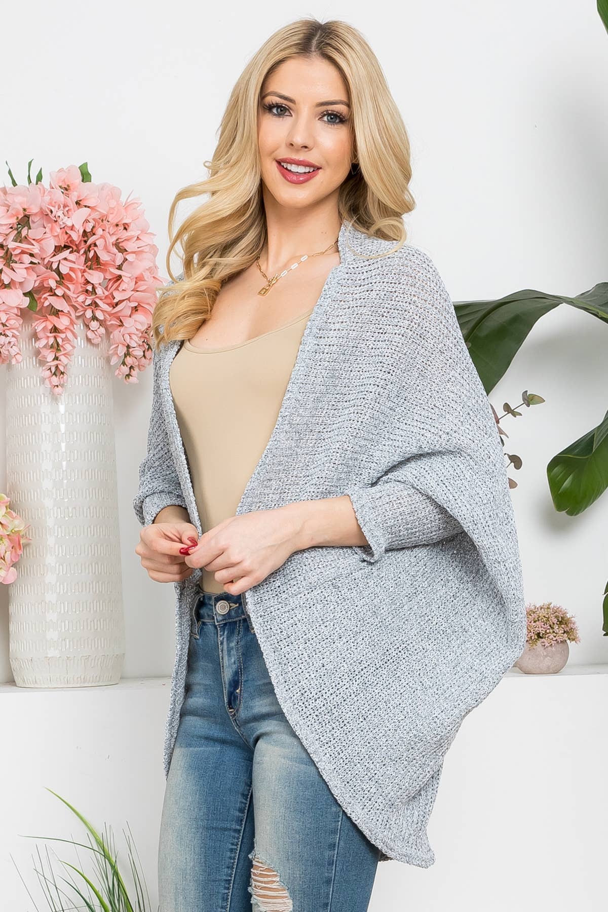 Plus Size Dolman Sleeve Open Front Cardigan