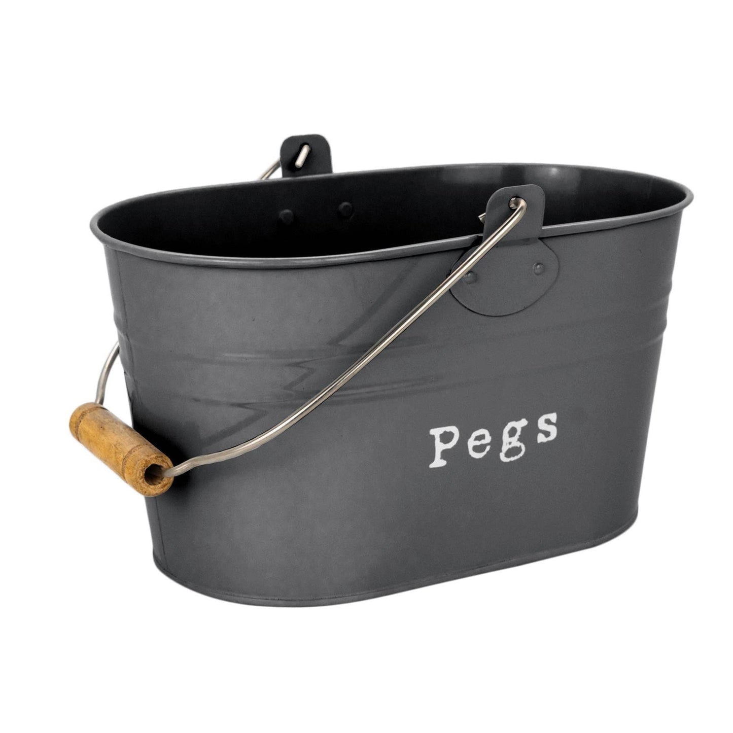 Metal Clothes Peg Bucket - Black