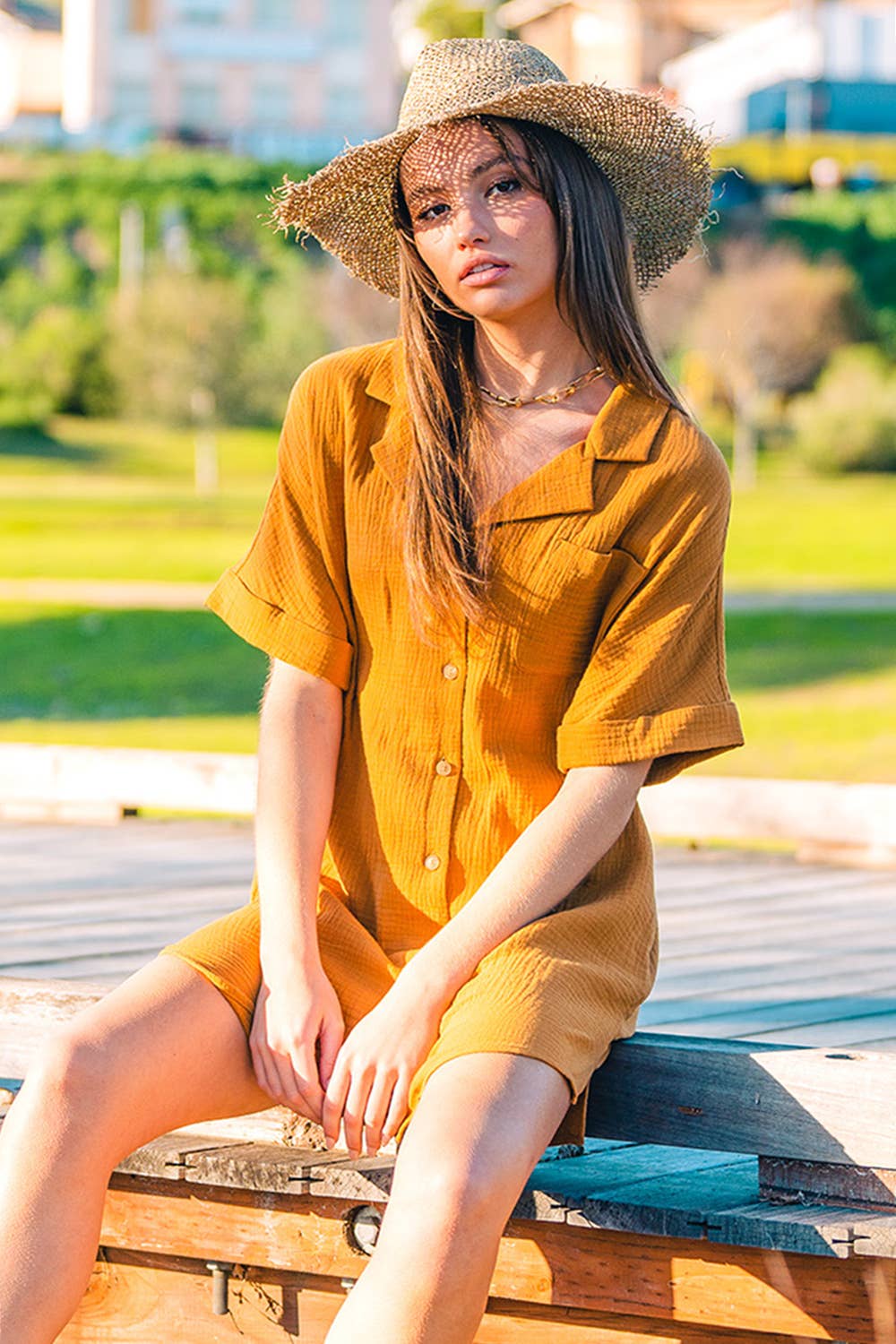 Half Sleeve Cutout Back Shirt Dress