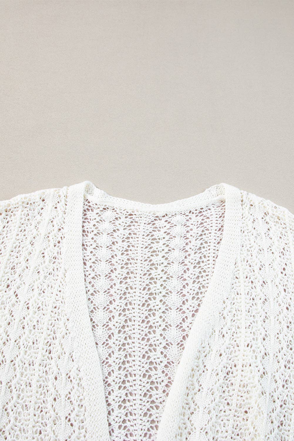 White Hollow Knit Drop Shoulder Cardigan