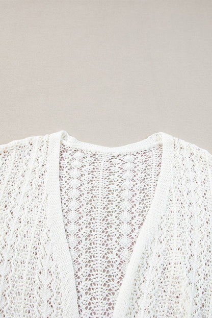 White Hollow Knit Drop Shoulder Cardigan