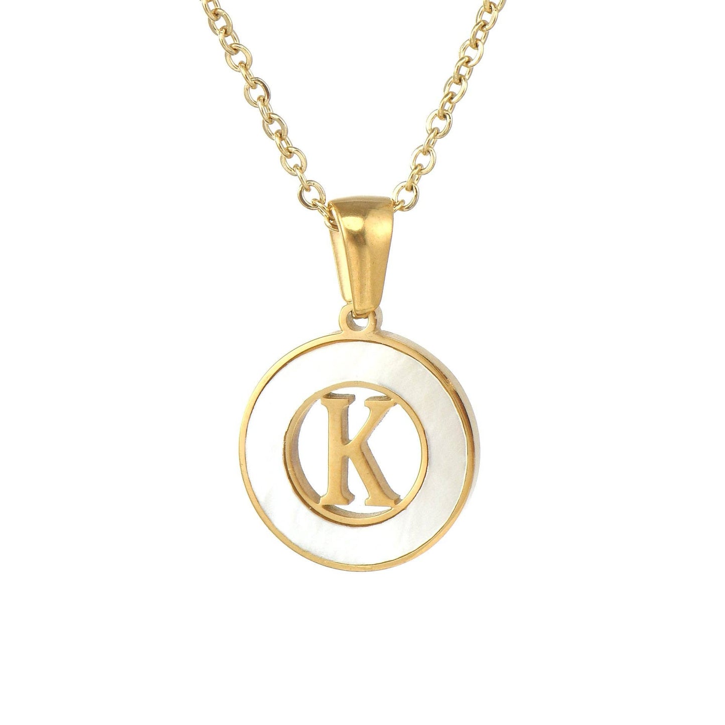 Circular Hollow Shell Initial Pendant Gold Plated Necklace: C