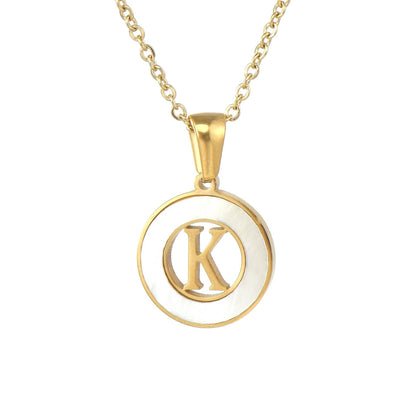 Circular Hollow Shell Initial Pendant Gold Plated Necklace: C