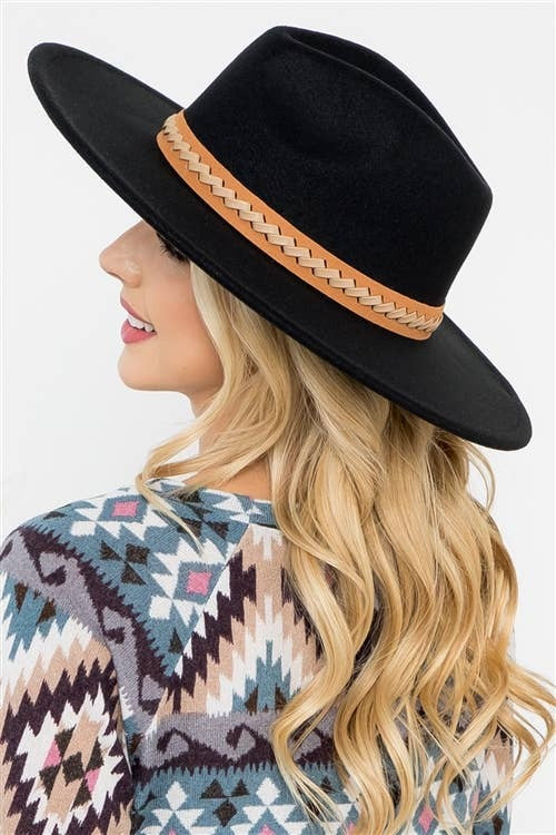 Felt Brim Hat With Leather Braided