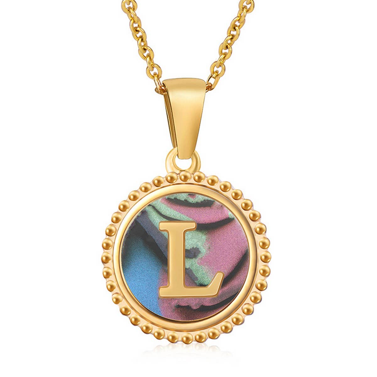 Round Colorful Shell Letter Necklace
