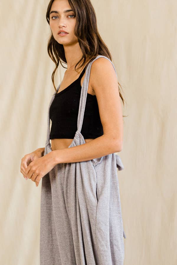 Wide Leg Solid Brushed Adjustable Jumpsuit