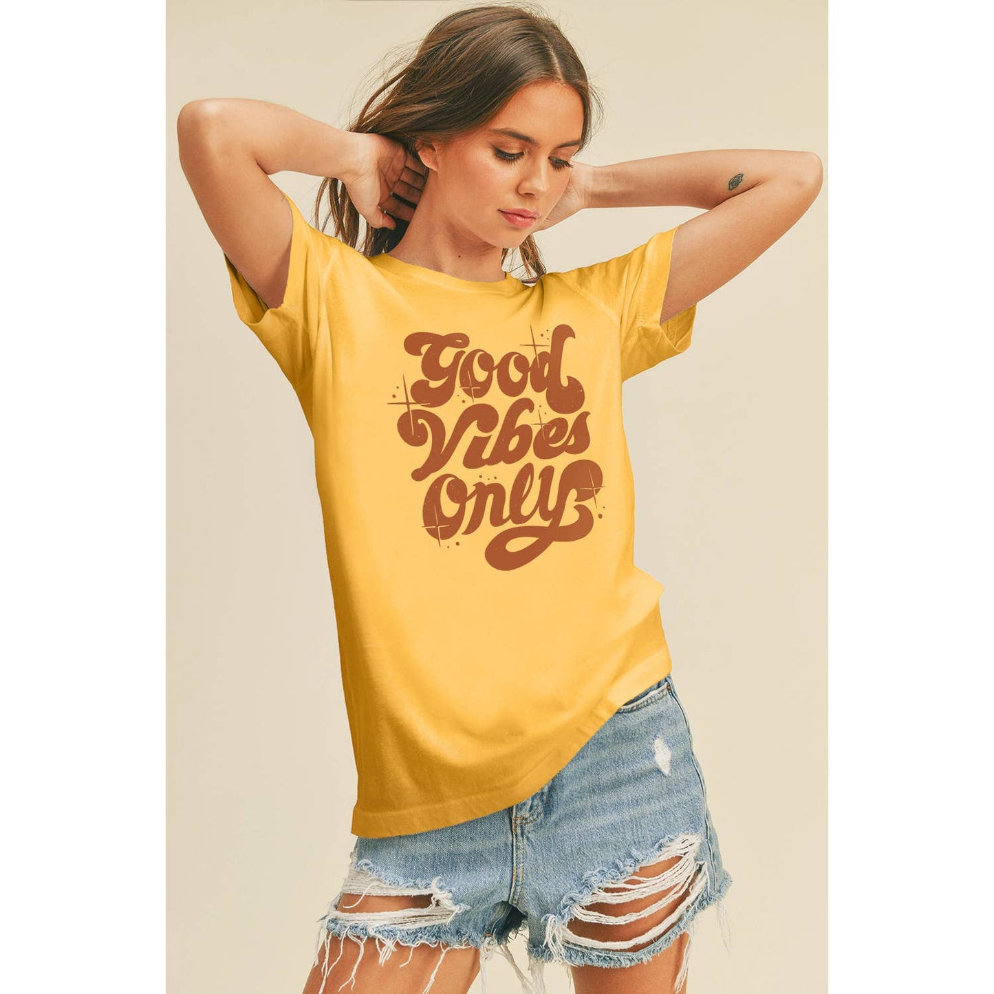 Good Vibes Only Graphic Tee: M, FRENCH NAVY