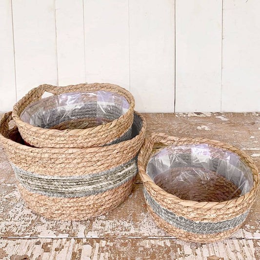 Seagrass Basket with/Liner, Gray, S/3
