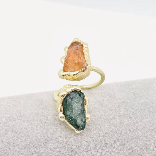 Double Color Fluorite Crystal Adjustable Ring - CS