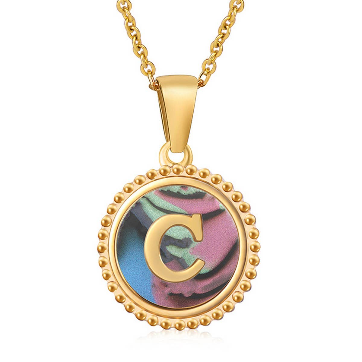 Round Colorful Shell Letter Necklace