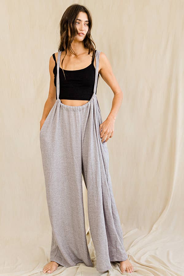 Wide Leg Solid Brushed Adjustable Jumpsuit