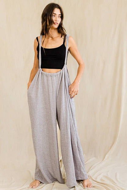 Wide Leg Solid Brushed Adjustable Jumpsuit