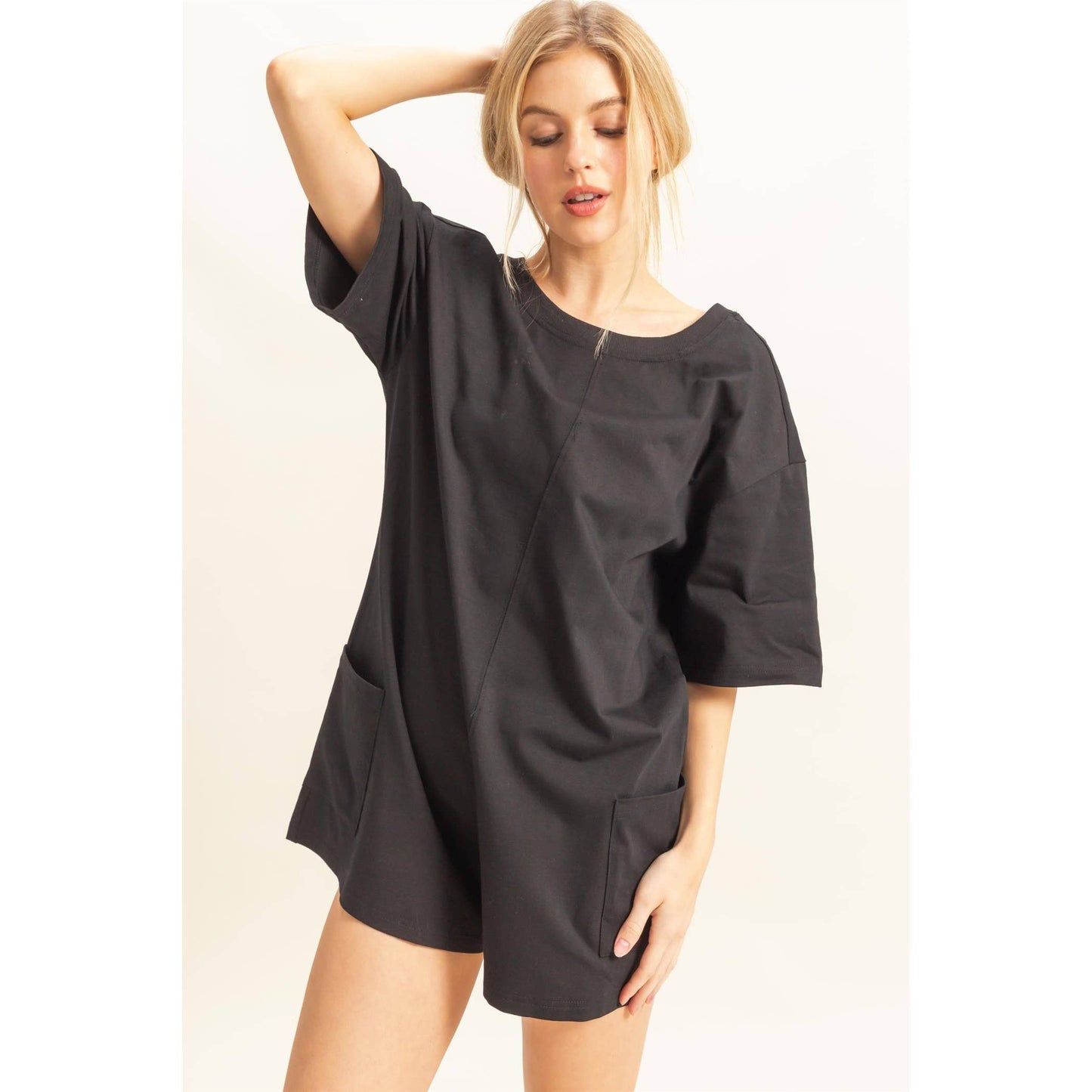 Drop Shoulder Short Sleeve Knit Romper